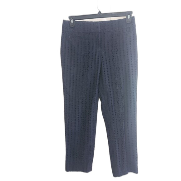 Ann Taylor Loft Marisa Navy Blue Eyelet Ankle Length Pants Size 2 100% Cotton - Picture 1 of 5